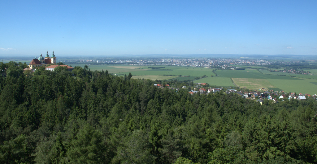 Pohled do údolní nivy řeky Moravy od Svatého Kopečku.