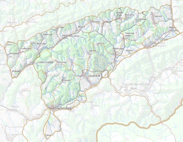 Geomorfologické rozdělení Luhačovické vrchoviny.