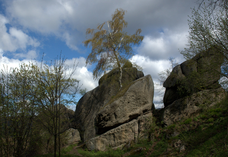 Bizarní skály pod hradem Lukov jsou tvořeny slepenci lukovských vrstev.