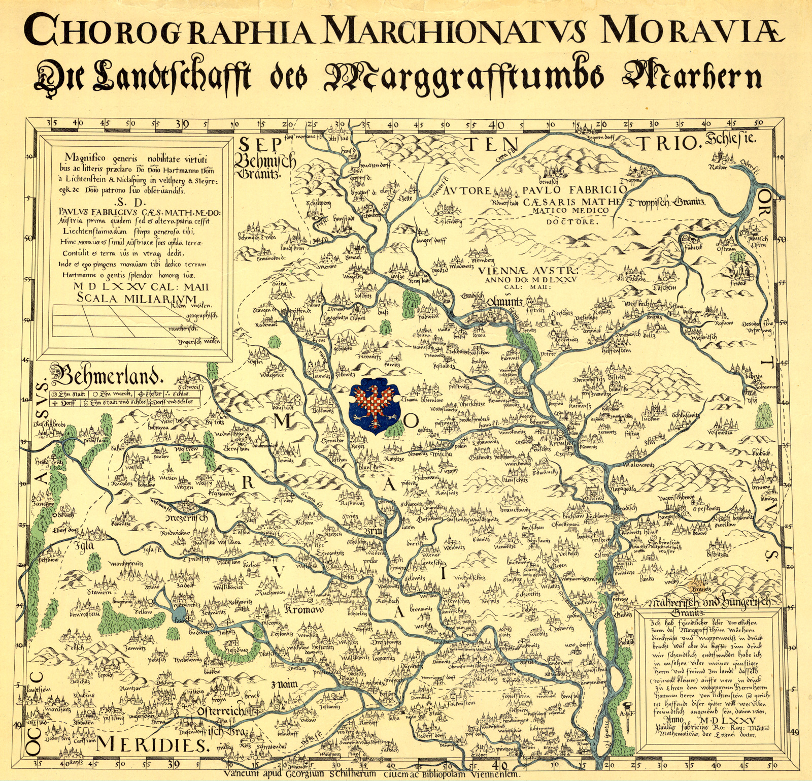 Fabriciova mapa Moravy - vydání z roku 1575 (zdroj: https://cs.wikipedia.org/wiki/Fabriciova_mapa)