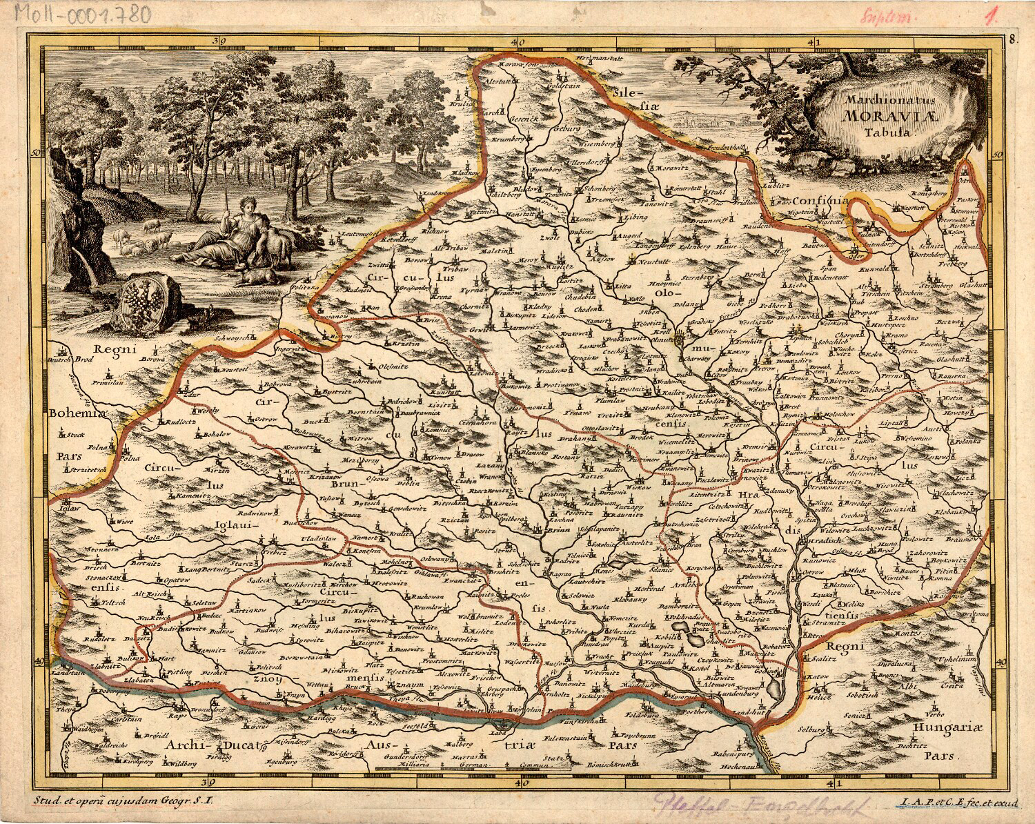 Jedna z variant Komenského mapy Moravy, vydaná ve spolupráci s Ch. Engelbrechtem v roce 1701 (zdroj: http://veduta-art.cz/?part1=mapy-veduty&part2=2-Morava&part3=104-Mapa-Moravy-1701).